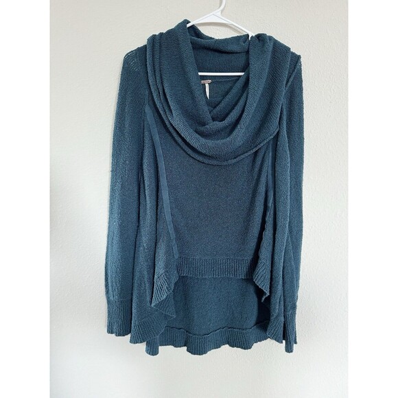 Free People Sweaters - Free People Sweater Women's Medium Blue Knit Cowl Neck Long Sleeve Cotton Blend